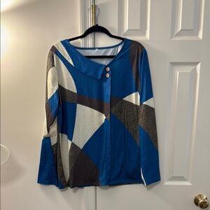 Blue and Brown asymmetrical Women's Top XL To 2X 22” bust